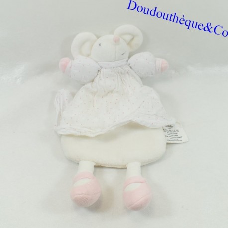 Doudou Maus MEIYA &; ALVIN weißes Kleid geprägter Stoff 25 cm Doudou Maus MEIYA &; ALVIN weißes Kleid geprägter Stoff 25 cm