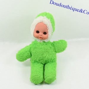 Muñeca Durmiente Osito de peluche de cuerpo vintage y capucha verde 28 cm