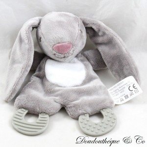 Flat cuddly toy rabbit ZDT ACTION teething ring gray plain white 26 cm