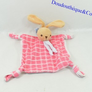Doudou flat rabbit NOUNOURS pink tiles 4 knots 17 cm