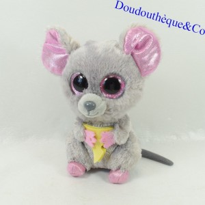 Ratón de pelucheTY JURATOYS gris Queso grandes ojos rosados 17 cm