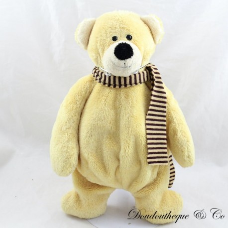 Doudou bear LASCAR Yellow stuffed animal striped scarf 26 cm