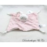 Doudou flaches Kaninchen KLEINES BOOT gestreift rosa weiß 4 Ecken geknüpfte Stoffe 22 cm