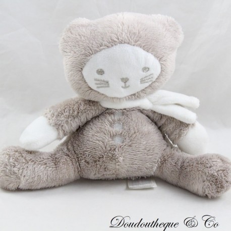 Peluche chat TEX taupe écharpe blanche assis Carrefour 14 cm