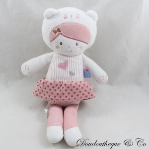Doudou doll BARLEY SUGAR pink cat white heart 27 cm