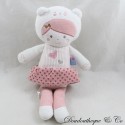 Doudou bambola orzo SUGAR rosa gatto cuore bianco 27 cm