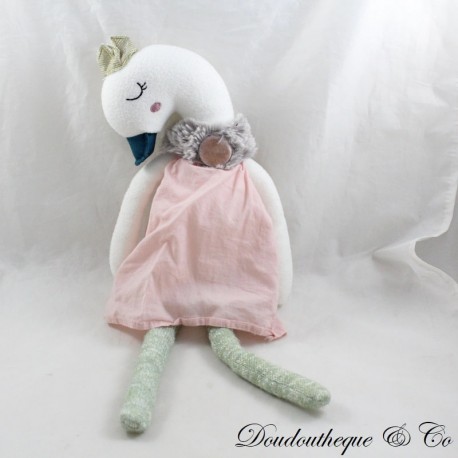 Peluche Sofia cygne CADES robe rose pattes en laine 45 cm