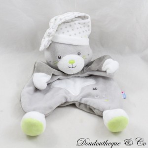 Doudou Flachkatze GERSTE ZUCKER Sterne Nachtmütze grau weiß 26 cm