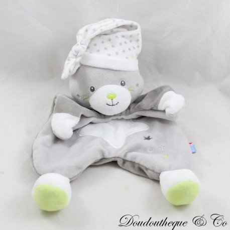 Doudou Flachkatze GERSTE ZUCKER Sterne Nachtmütze grau weiß 26 cm