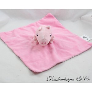 Doudou plat cochon Peppa Pig SAMBRO carré rose tissus imprimé 29 cm