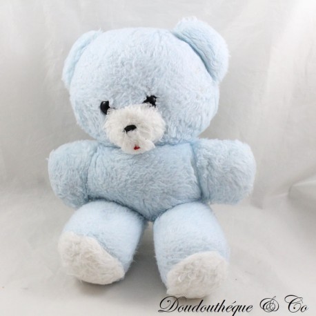 Peluche ours AJENA NOUNOURS bleu langue rouge tirée vintage 29 cm