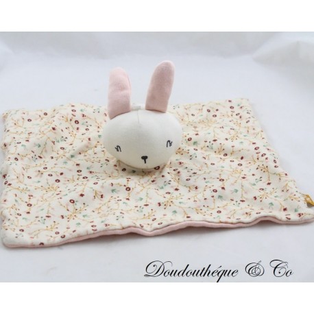 Flat rabbit cuddly toy SIMBA TOYS Kiabi pink cream flowers rectangle 27 cm
