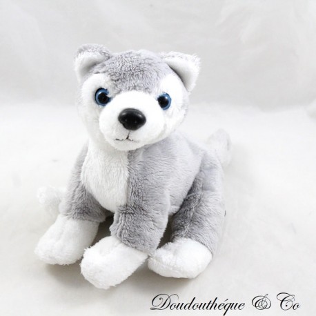 Peluche chien Husky CREATIONS DANI gris blanc yeux bleus 14 cm