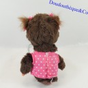 Plush Kiki girl SEKIGUCHI Monchhichi pink dress with polka dots quilt 20 cm