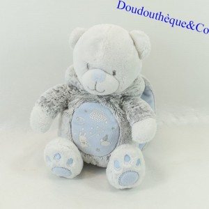 Peluche orso PAROLE DI BAMBINI travestito da palla di coniglio nuvole grigio blu stelle Leclerc 26 cm