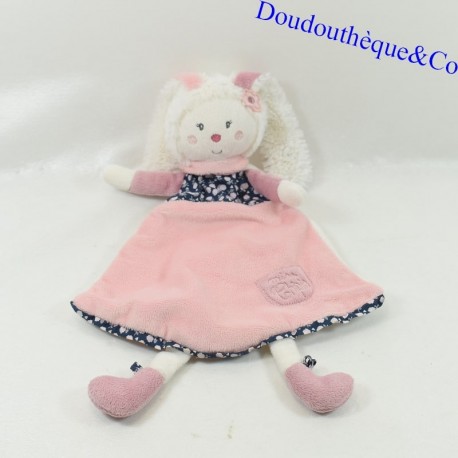 Doudou plat lapin SAUTHON Miss chipie Blanc et Rose 32 cm