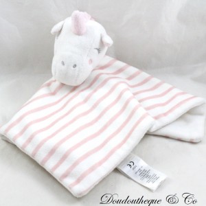Doudou plat licorne PRIMARK lignes rayures rose Baby Comforter 31 cm