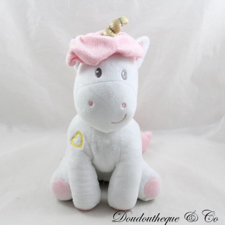 Peluche lumineuse licorne JEMINI rose blanc pailletée sonore 23 cm