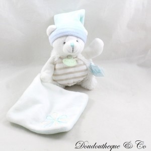 Doudou handkerchief bear BABY NAT' Layette blue white cap flake BN0104 25 cm
