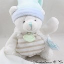 Doudou fazzoletto orso BABY NAT' Layette berretto blu bianco fiocco BN0104 25 cm
