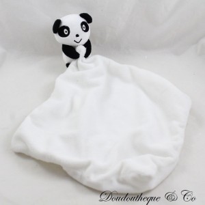 Doudou mouchoir panda ZEEMAN noir et blanc grelot 36 cm