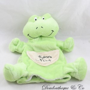 Doudou Puppe Frosch STORY OF BEAR grüne Tasche am Bauch 22 cm