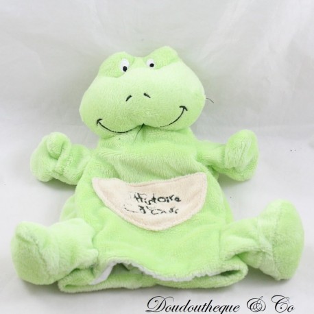 Doudou Puppe Frosch STORY OF BEAR grüne Tasche am Bauch 22 cm Doudou Puppe Frosch STORY OF BEAR grüne Tasche am Bauch 22 cm