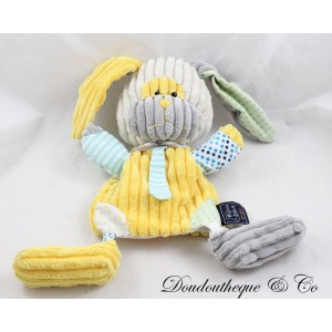 Doudou marionnette lapin HISTOIRE D'OURS Bric à Brac jaune côtelé 35 cm