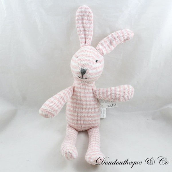 Conejo de peluche ZARA HOME rosa rayas blancas de punto de manera 28 cm