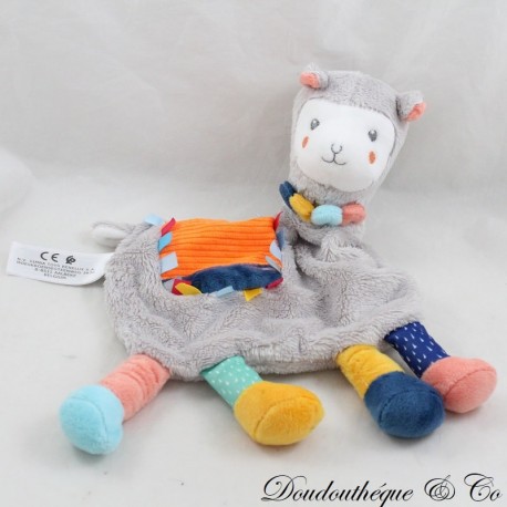 Doudou plat lama SIMBA TOYS gris orange bleu 4 pattes 22 cm