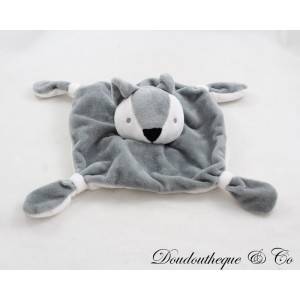 Doudou flat fox MY LITTLE PEBBLES gray wolf white corners knotted 23 cm