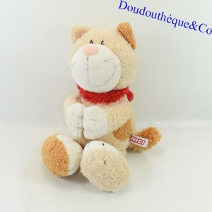 Plush cat NICI beige red scarf and heart 36 cm