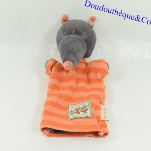 Doudou marionnette Igor loup MOULIN ROTY La Grande Famille orange 25 cm