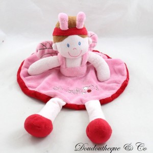 Doudou flat doll VETIR butterfly round pink red 28 cm