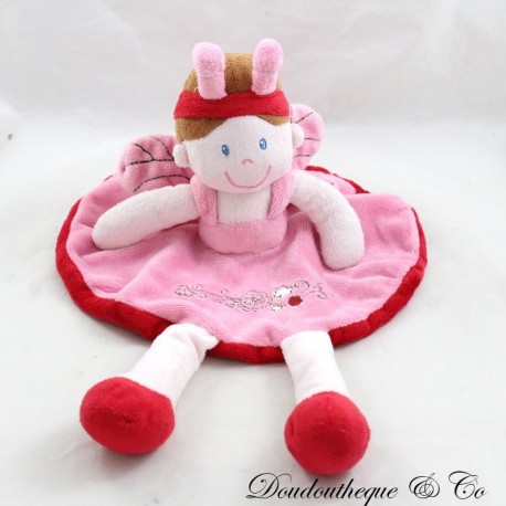 Doudou flache Puppe VETIR Schmetterling rund rosa rot 28 cm