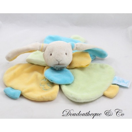 Flat cuddly toy rabbit BABY NAT' Sweetness flower blue green petals