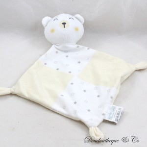 Doudou Plattbär MY LITTLE PEBBLES weiß gelbe Sterne grau Diamant 30 cm