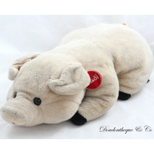 Peluche cochon TRUDI beige collier rouge