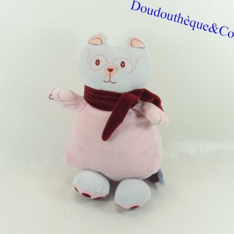 peluche chat NOUNOURS Rose Echarpe Bordeaux Lunettes 30 cm