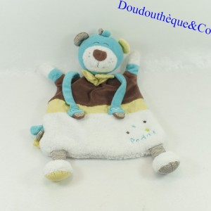 Flat cuddly toy Bear Paddy SAUTHON Baby Deco Grelot, yellow bow tie 30 cm