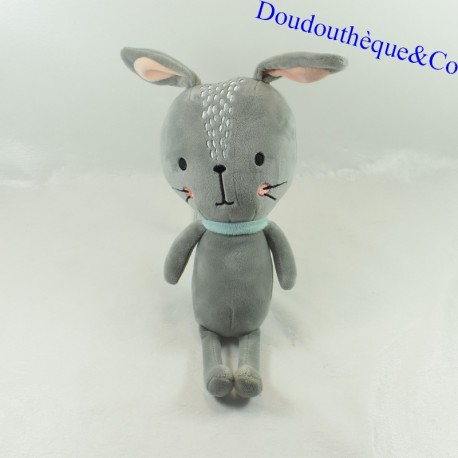 Peluche lapin ATMOSPHERA Blaqui gris foulard vert 30 cm