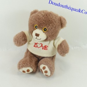 Plush bear ZEEMAN brown shiny sweater "LOVE" 20 cm
