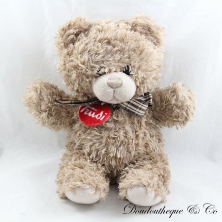 Peluche ours TRUDI marron collier rouge