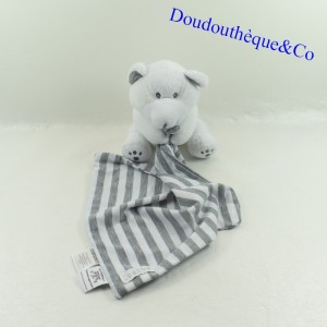 Plush bear LES CHATOUNETS handkerchief white gray striped 14 cm