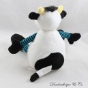 Peluche vache CARREFOUR TEX blanc noir jambes bras rayés noir bleu 29 cm