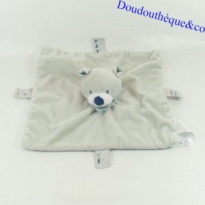 Doudou orso piatto BOUT'CHOU bandane grigio blu Monoprix 25 cm