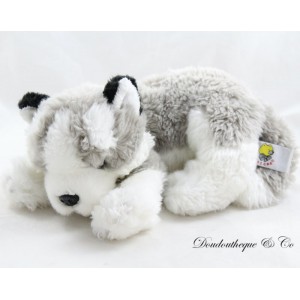 Peluche chien LASCAR husky gris blanc
