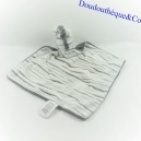 Doudou plat zèbre ZDT Animal Blanket Action grelot blanc gris dessous rayé 43 cm