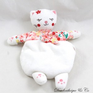 Flat cuddly toy cat SERGENT MAJOR pink cherry white floral bell 20 cm