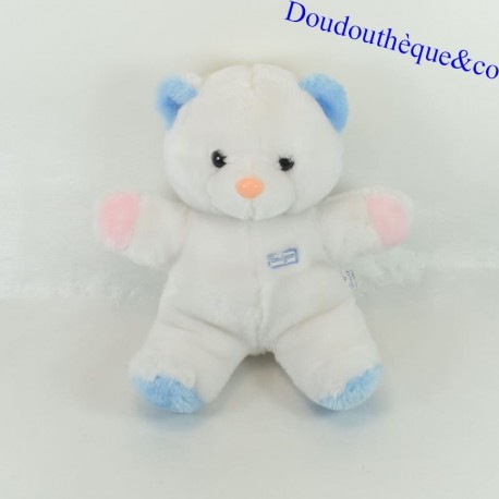 Osito de peluche BOULGOM azul blanco vintage nariz rosa 30 cm Osito de peluche BOULGOM azul blanco vintage nariz rosa 30 cm